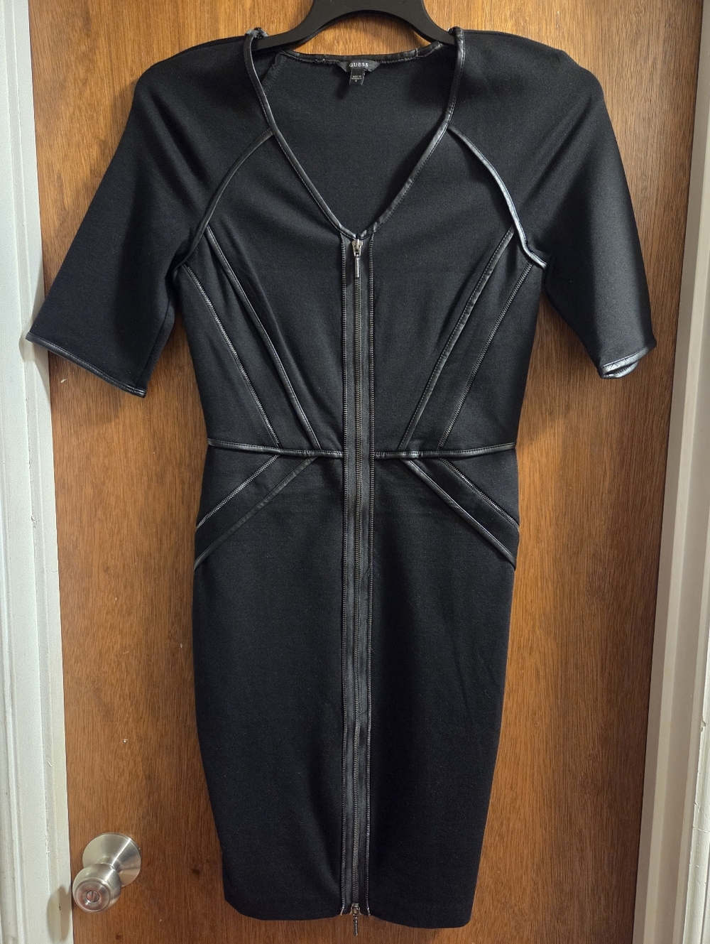 Guess Black Faux-Leather Trim Bodycon Dress Size 6